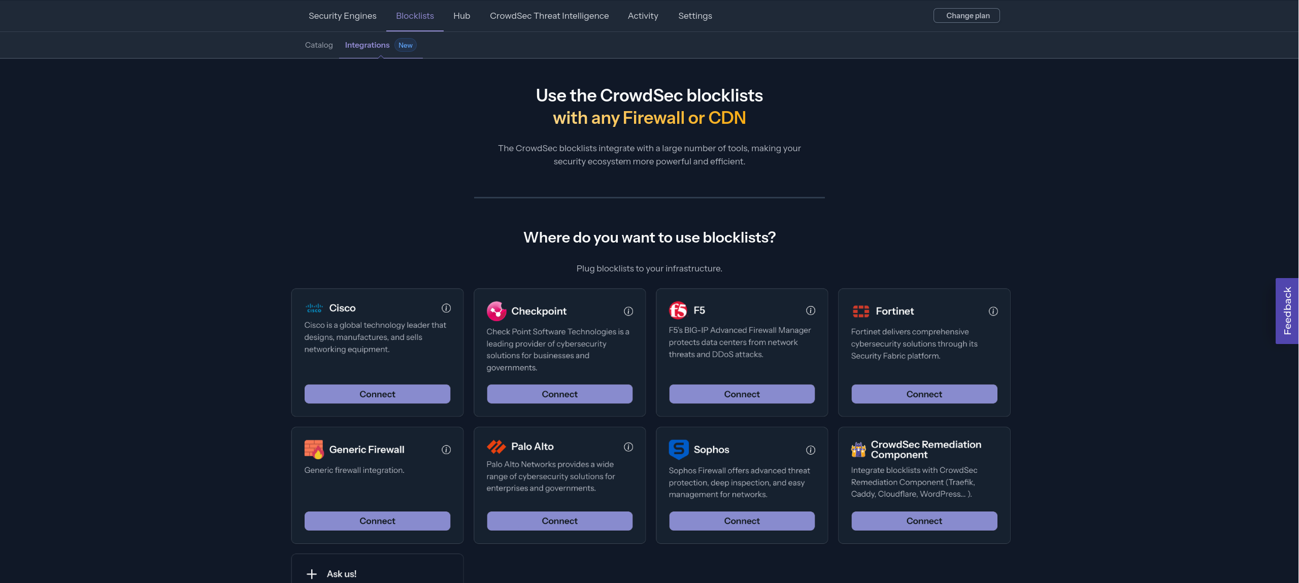 CrowdSec Integrations Screen